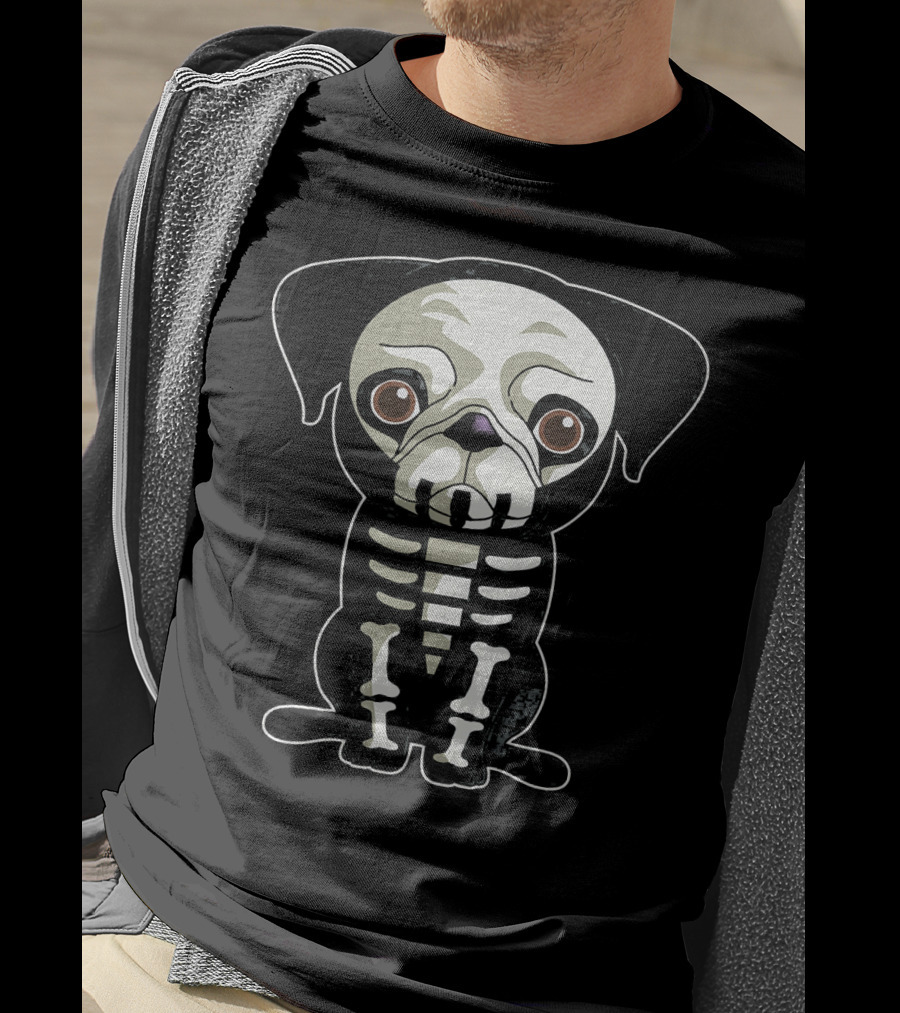 Skeleton Pug Halloween Dog Skeleton X-Ray T-Shirt