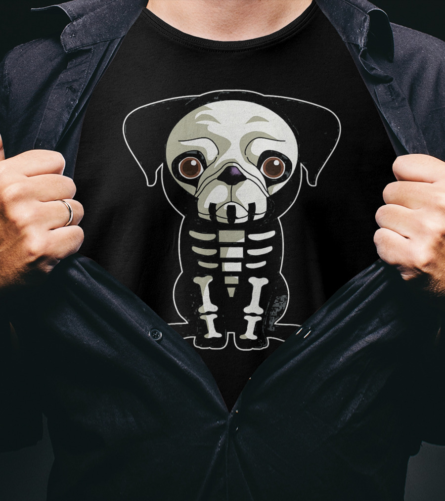 Skeleton Pug Halloween Dog Skeleton X-Ray T-Shirt