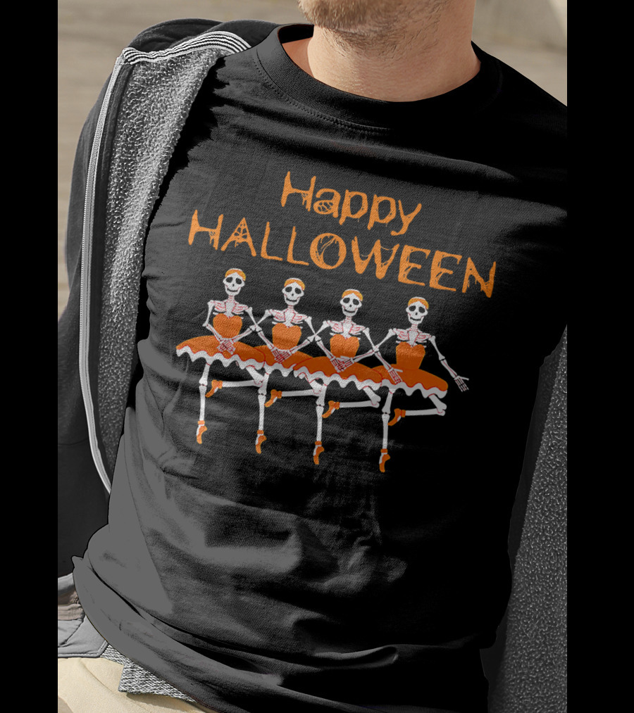 Happy Halloween Funny Dancing Ballet Skeletons T-Shirt
