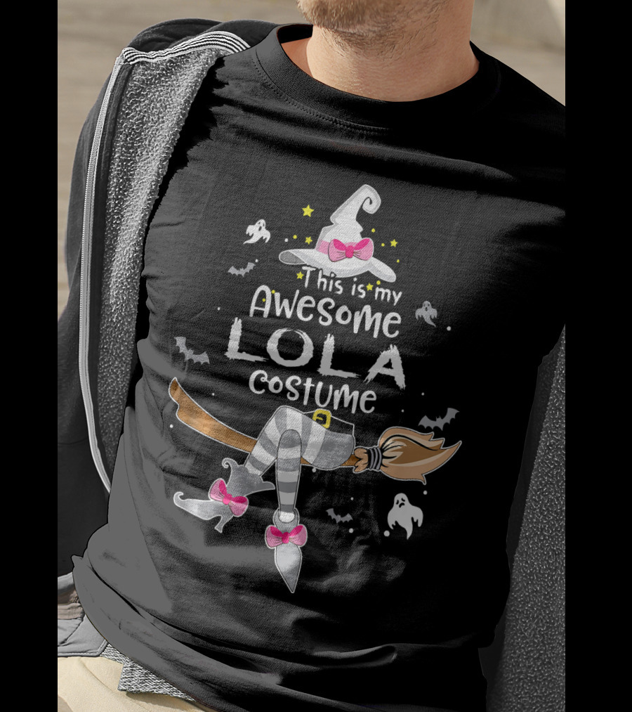 This Is My Awesome Lola Costume Witch Hat And Boots Halloween Ghosts Bats T-Shirt