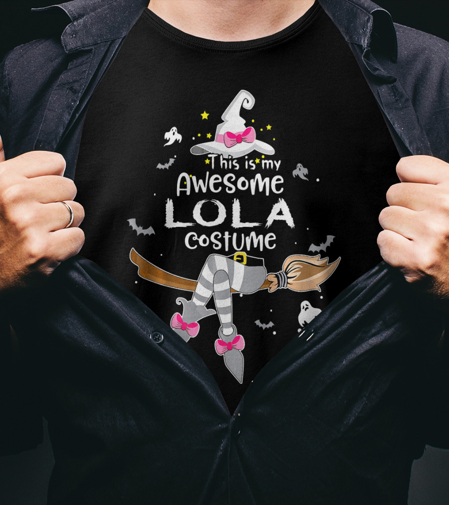 This Is My Awesome Lola Costume Witch Hat And Boots Halloween Ghosts Bats T-Shirt