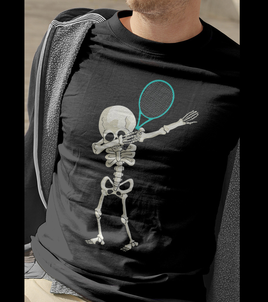 Halloween Skeleton Tennis Dabbing Spooky Racket Pose T-Shirt
