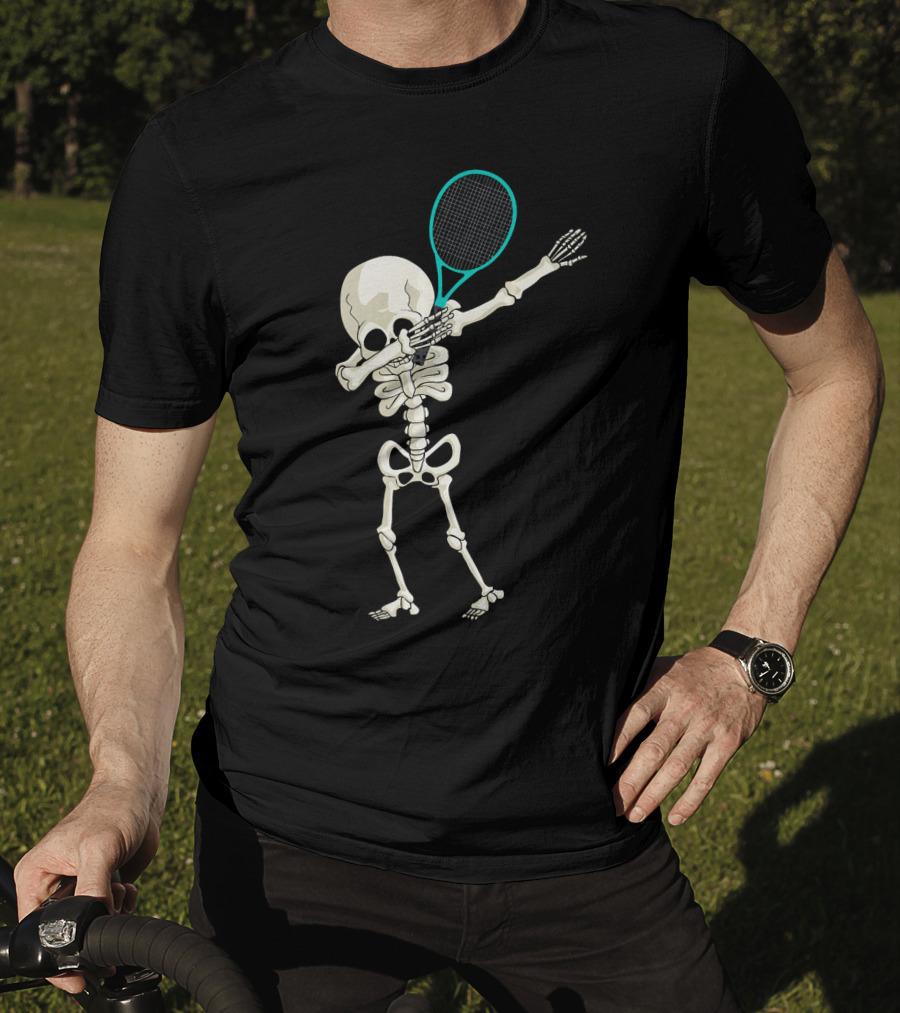 Halloween Skeleton Tennis Dabbing Spooky Racket Pose T-Shirt