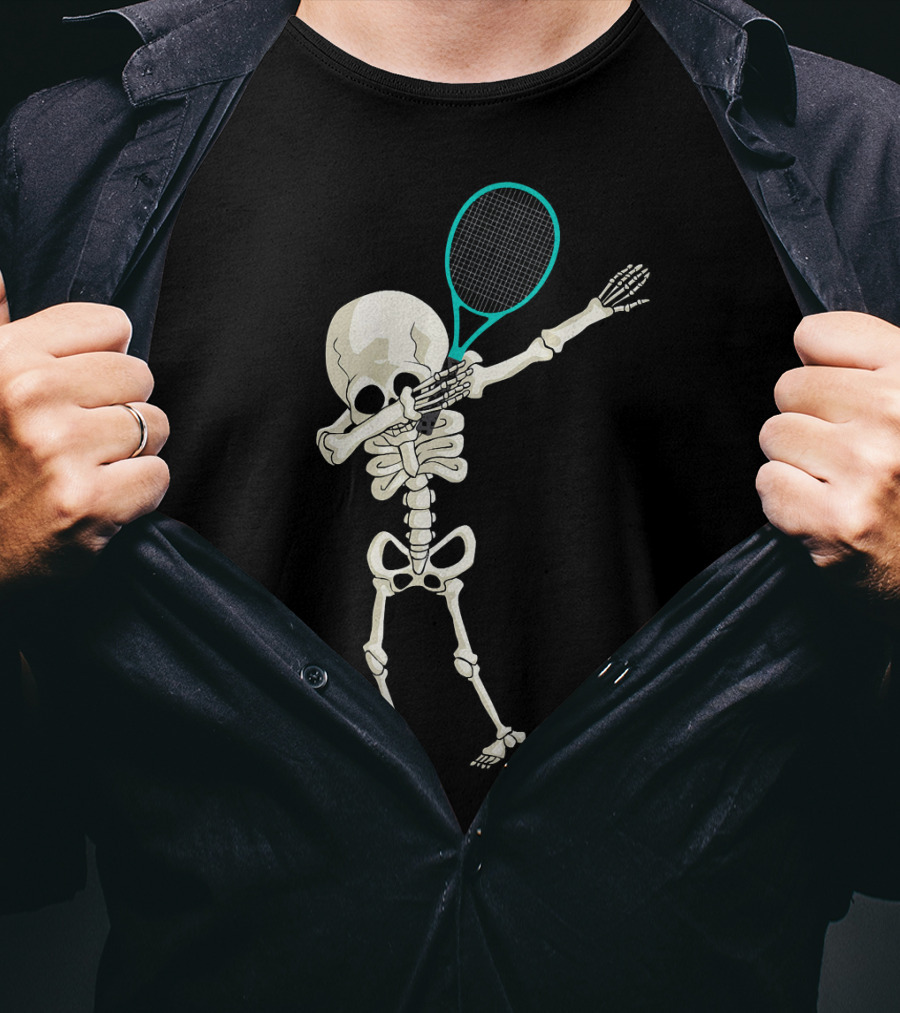 Halloween Skeleton Tennis Dabbing Spooky Racket Pose T-Shirt