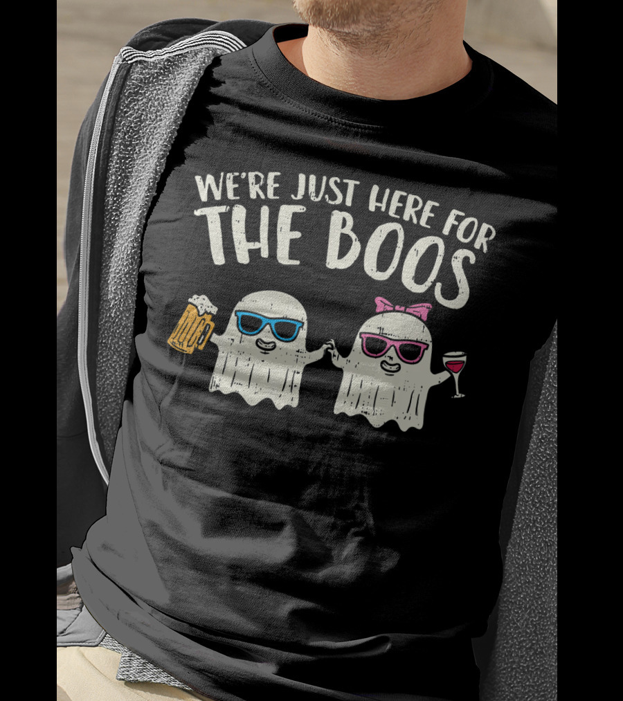 We're Just Here For The Boos Ghosts Beer Wine Halloween Party T-Shirt