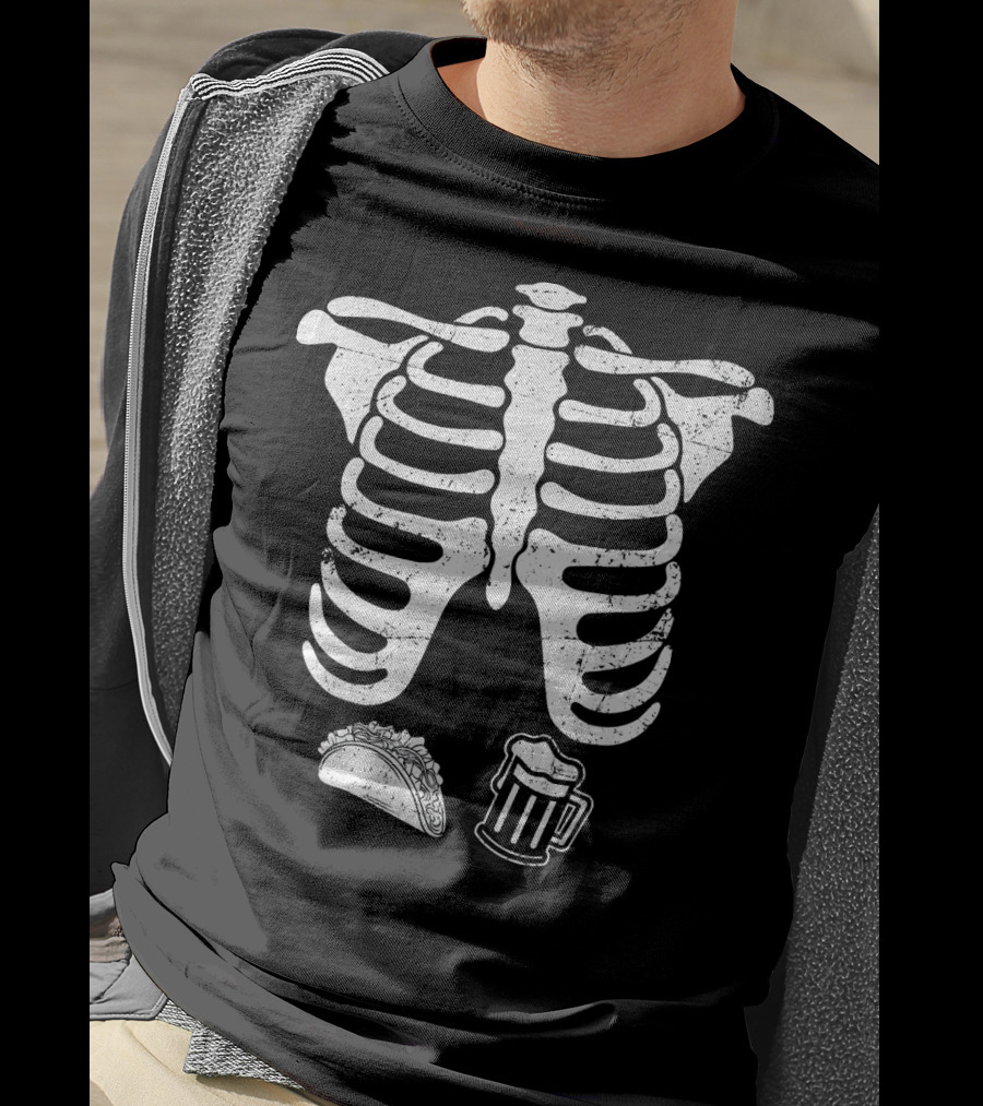 Mens Skeleton Ribcage Taco Beer Pregnancy T-Shirt