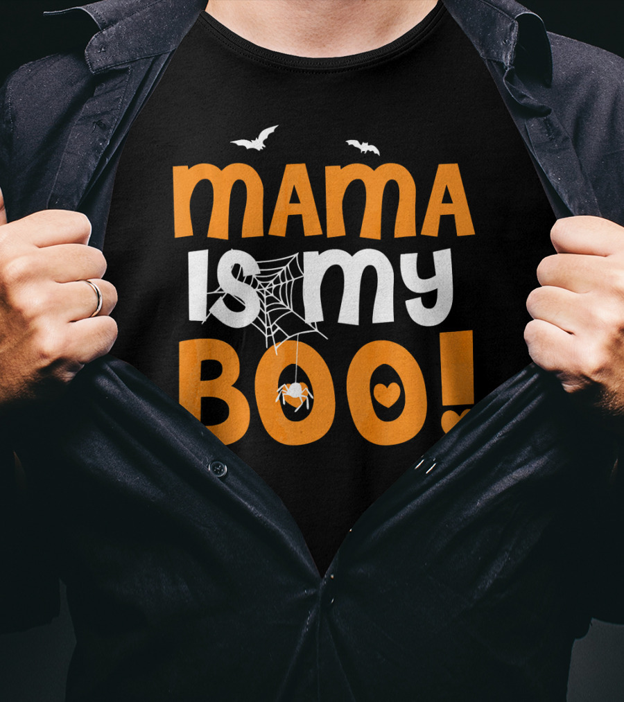 Mama Is My Boo Halloween Spider Web Heart Bats T-Shirt