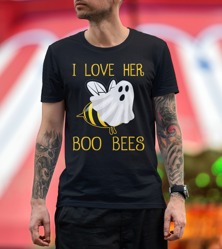 I Love Her Boo Bees Halloween Couple T-Shirt