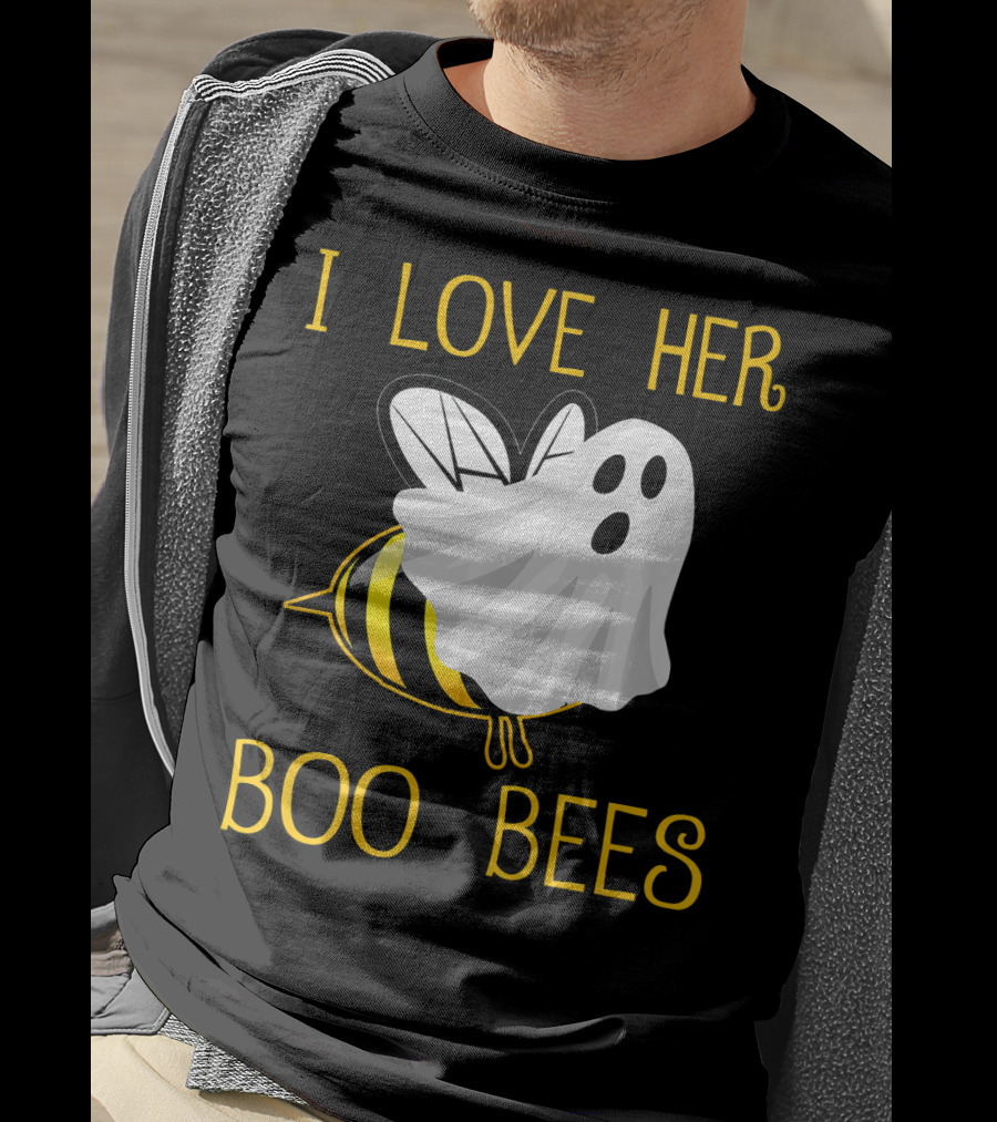 I Love Her Boo Bees Halloween Couple T-Shirt