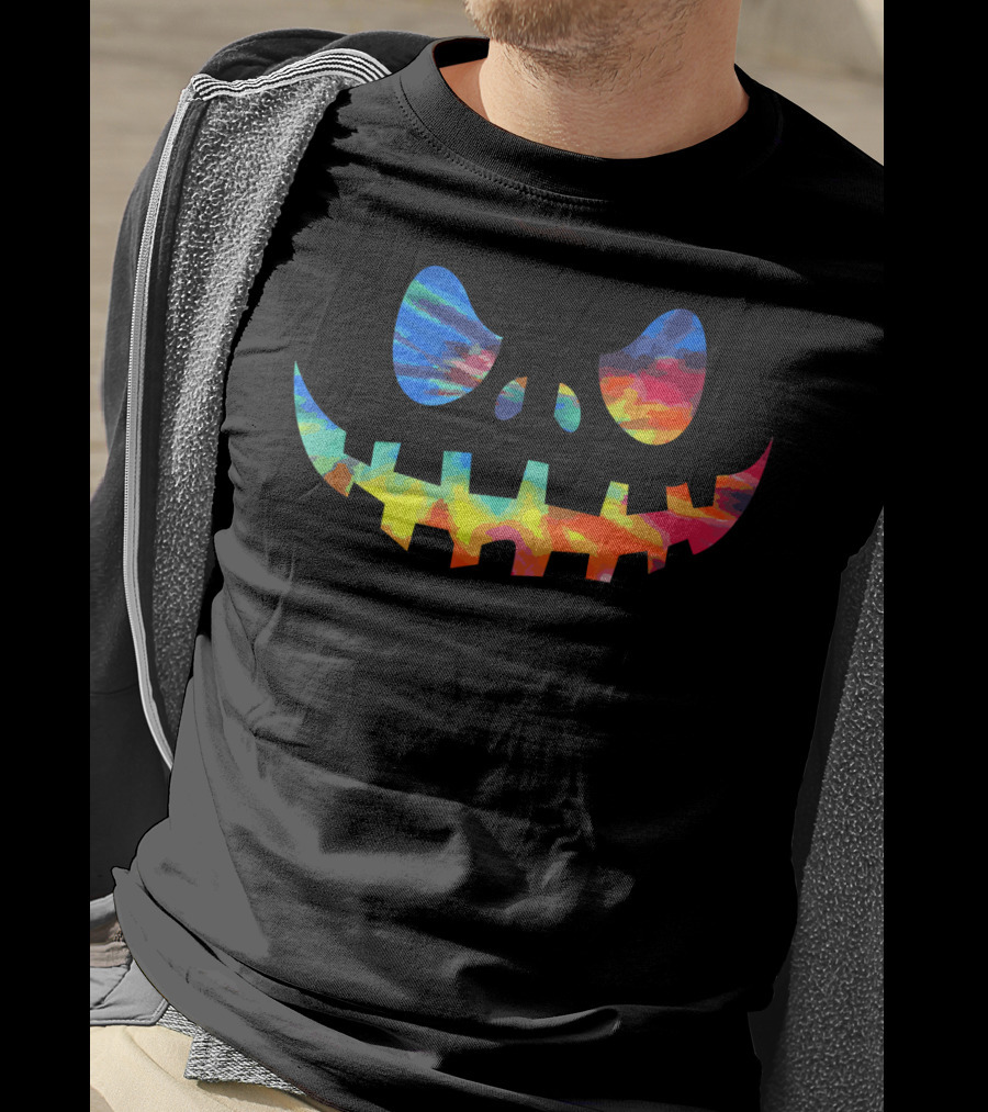 Tie Dye Funny JackOLantern Rainbow Face T-Shirt