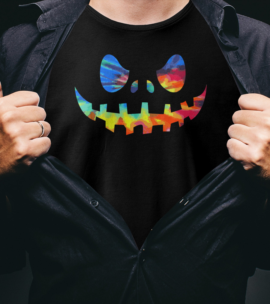 Tie Dye Funny JackOLantern Rainbow Face T-Shirt