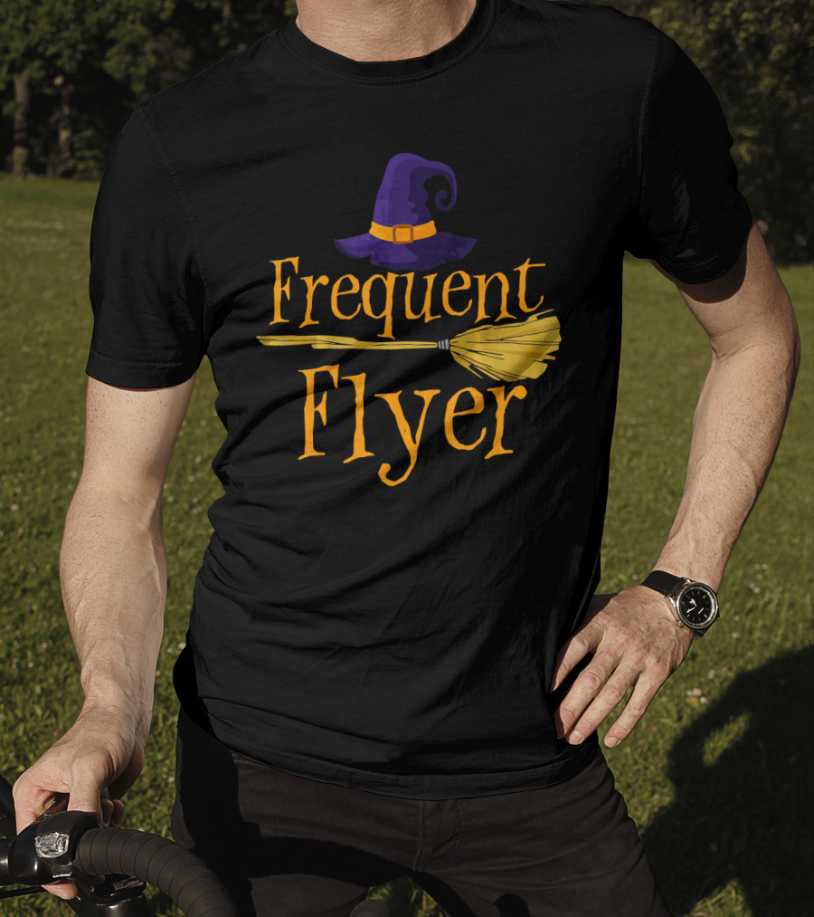 Frequent Flyer Witch Hat And Broom Halloween T-Shirt