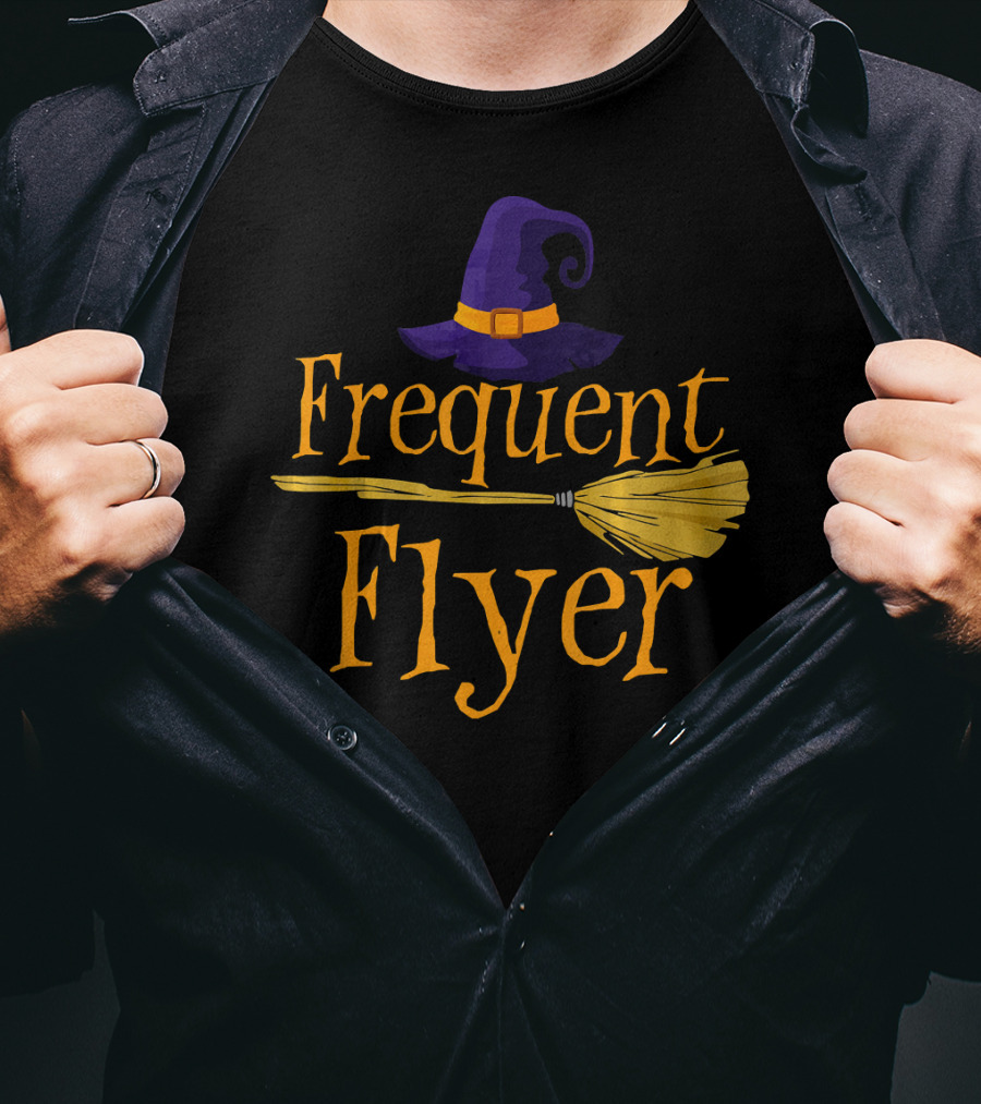 Frequent Flyer Witch Hat And Broom Halloween T-Shirt