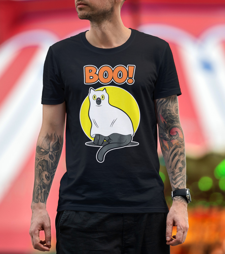 Boo Cat Ghost Halloween Party Fun T-Shirt