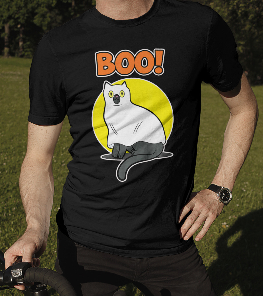Boo Cat Ghost Halloween Party Fun T-Shirt