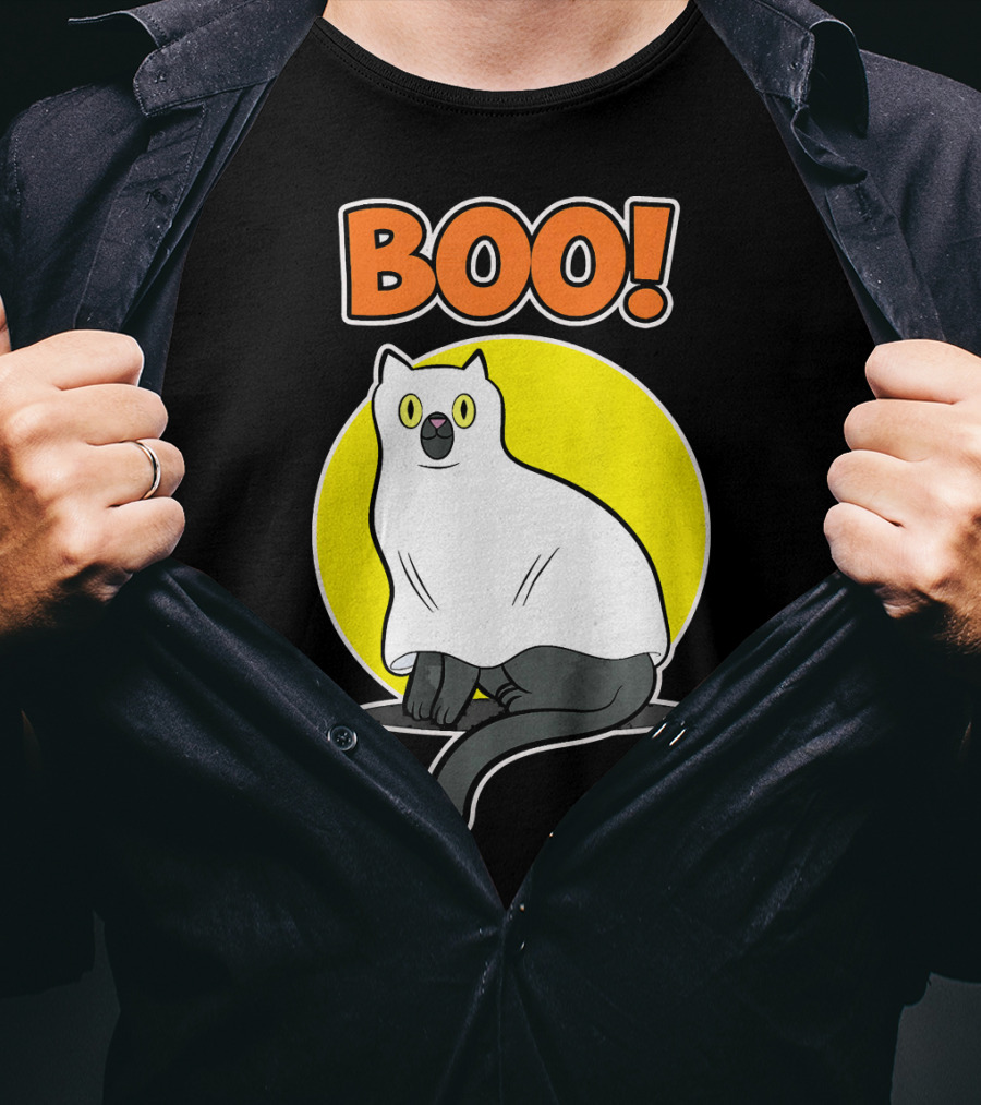 Boo Cat Ghost Halloween Party Fun T-Shirt