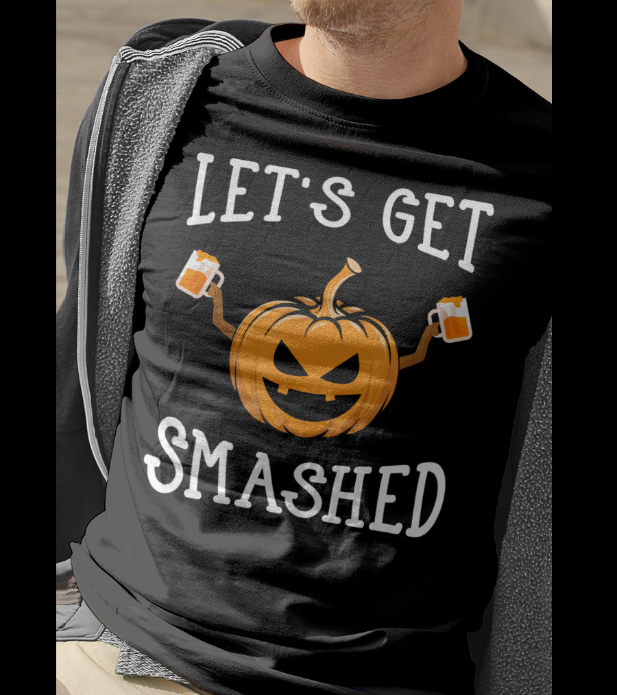 Let's Get Smashed Pumpkin Drinking Beer Costume T-Shirt