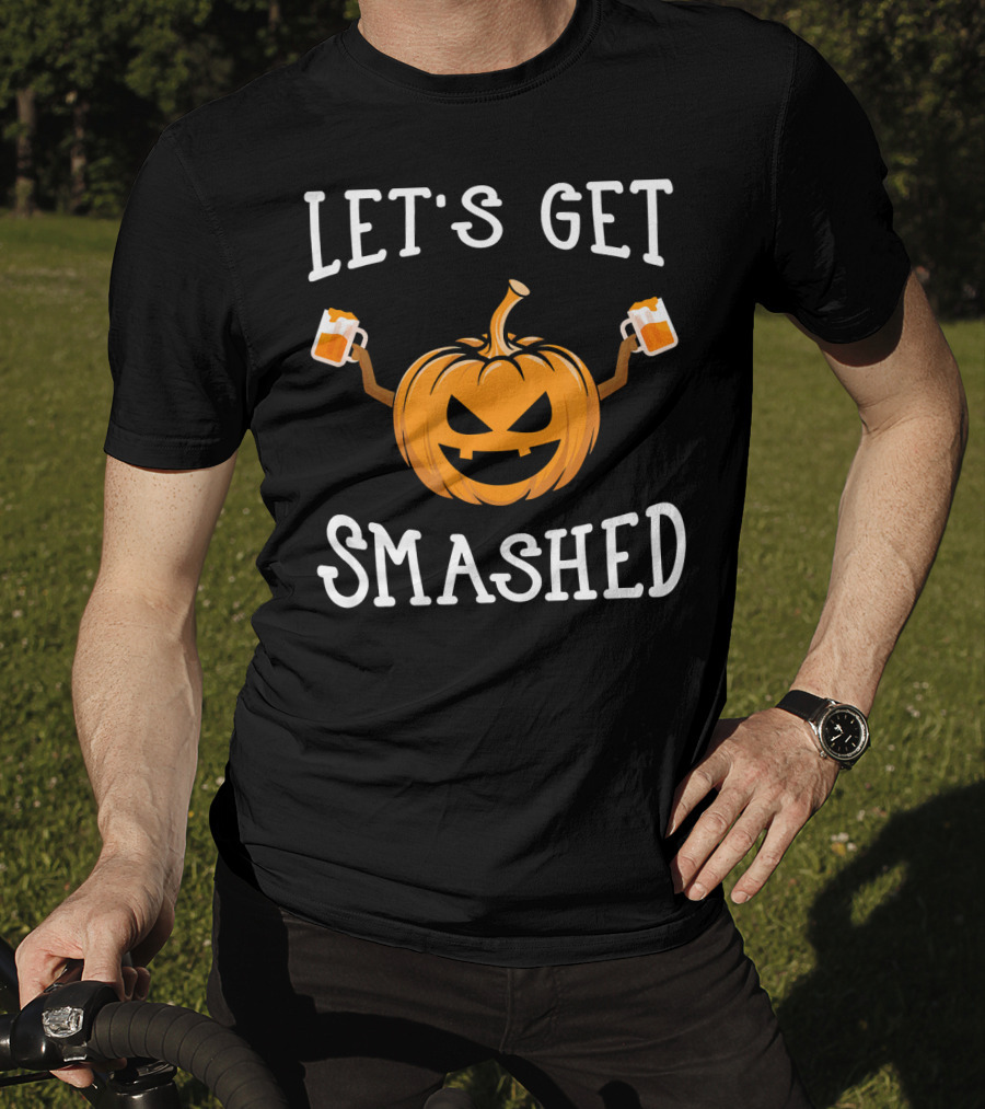 Let's Get Smashed Pumpkin Drinking Beer Costume T-Shirt