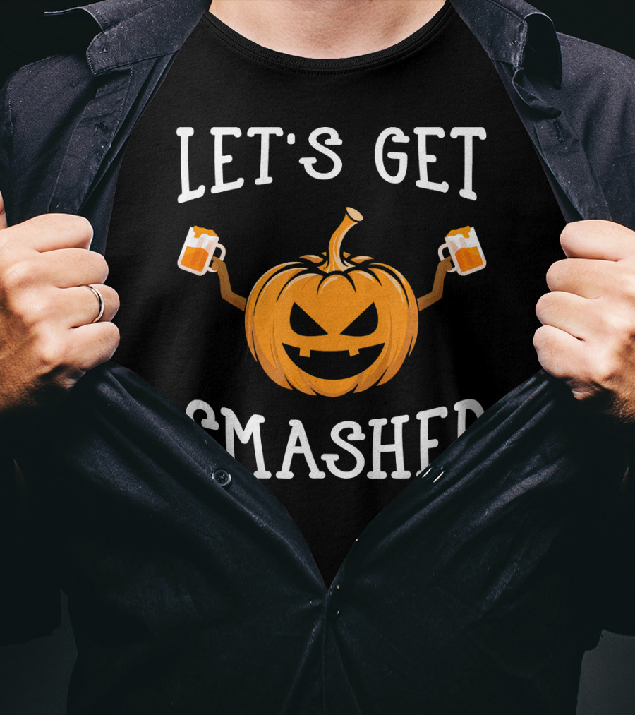 Let's Get Smashed Pumpkin Drinking Beer Costume T-Shirt