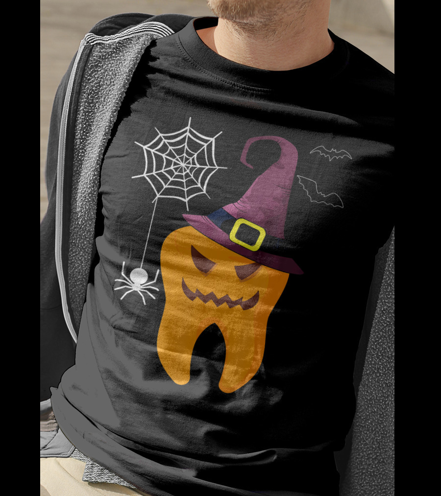Halloween Dental Witch Dentist Tooth With Spider And Hat T-Shirt