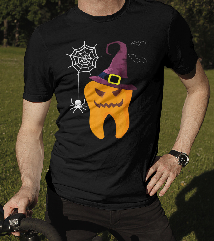 Halloween Dental Witch Dentist Tooth With Spider And Hat T-Shirt