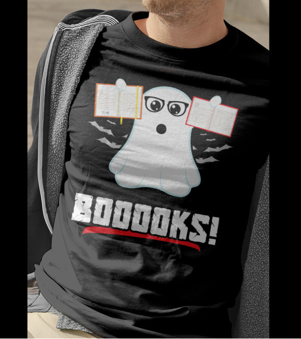 BOOOOKS Boo Ghost Reading Book Lib With Bats And Glasses T-Shirt