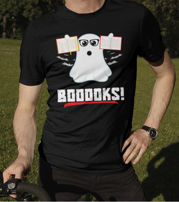 BOOOOKS Boo Ghost Reading Book Lib With Bats And Glasses T-Shirt