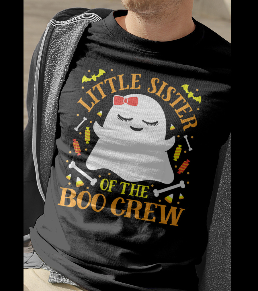 Little Sister Of The Boo Crew Ghost Halloween Candy Bats T-Shirt