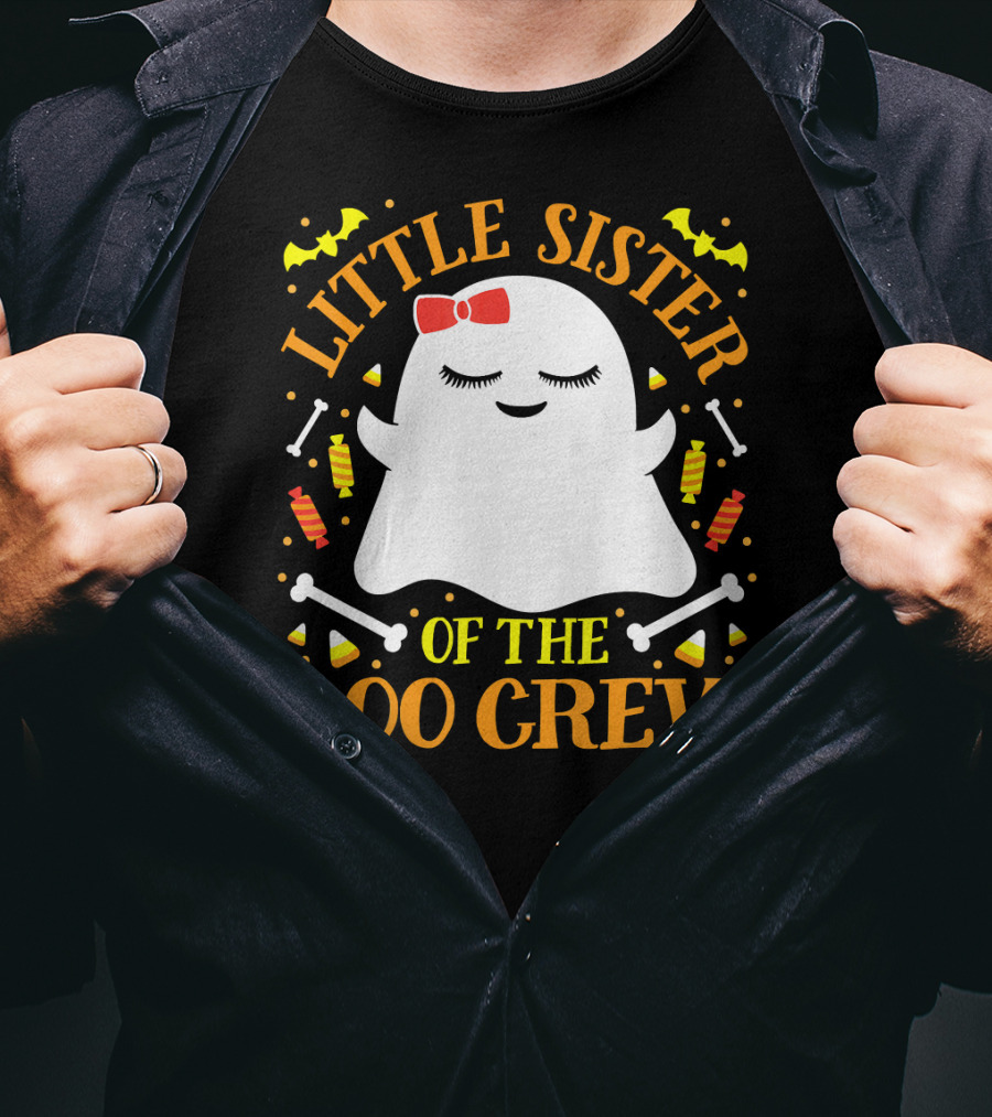 Little Sister Of The Boo Crew Ghost Halloween Candy Bats T-Shirt