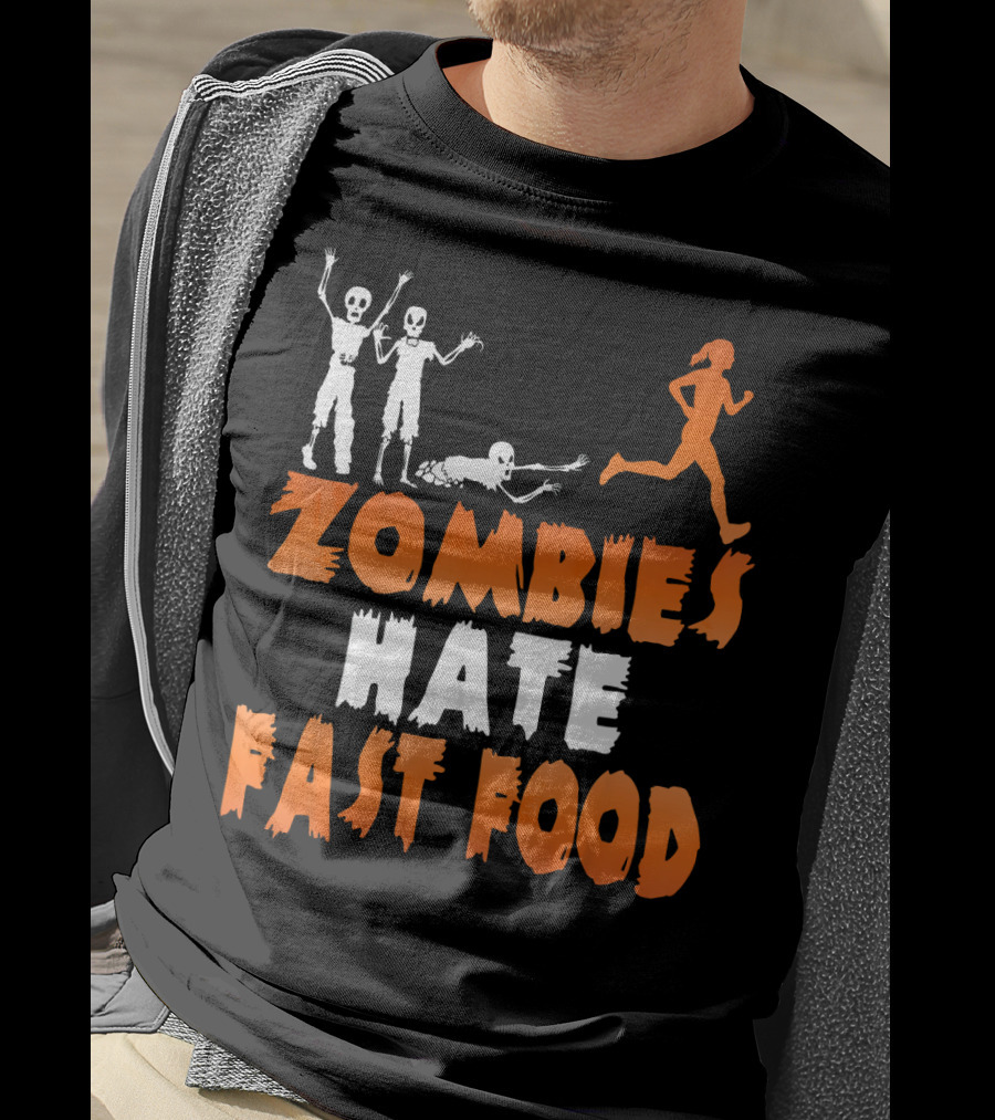 Zombies Hate Fast Food Skeletons Chasing Runner T-Shirt