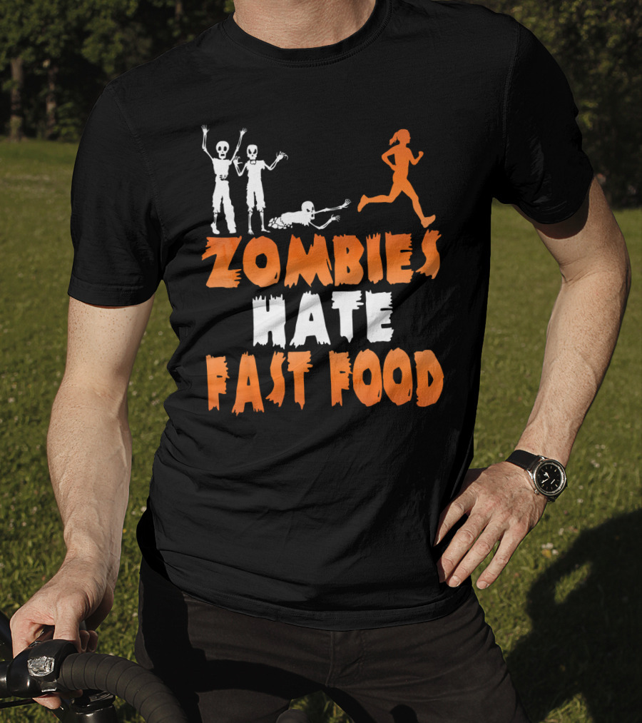 Zombies Hate Fast Food Skeletons Chasing Runner T-Shirt