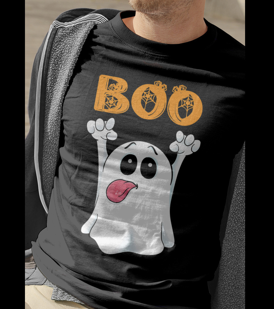 Boo Silly Ghost With Pumpkin Lettering T-Shirt