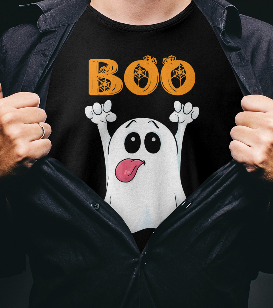 Boo Silly Ghost With Pumpkin Lettering T-Shirt