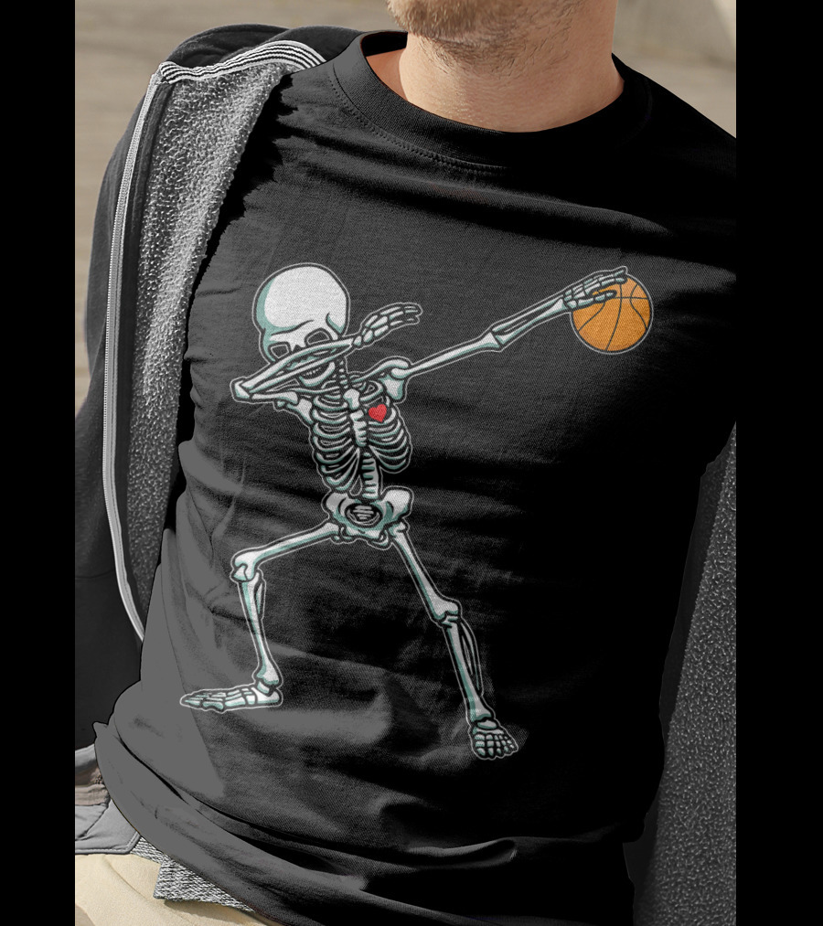 Dabbing Skeleton With Basketball T-Shirt