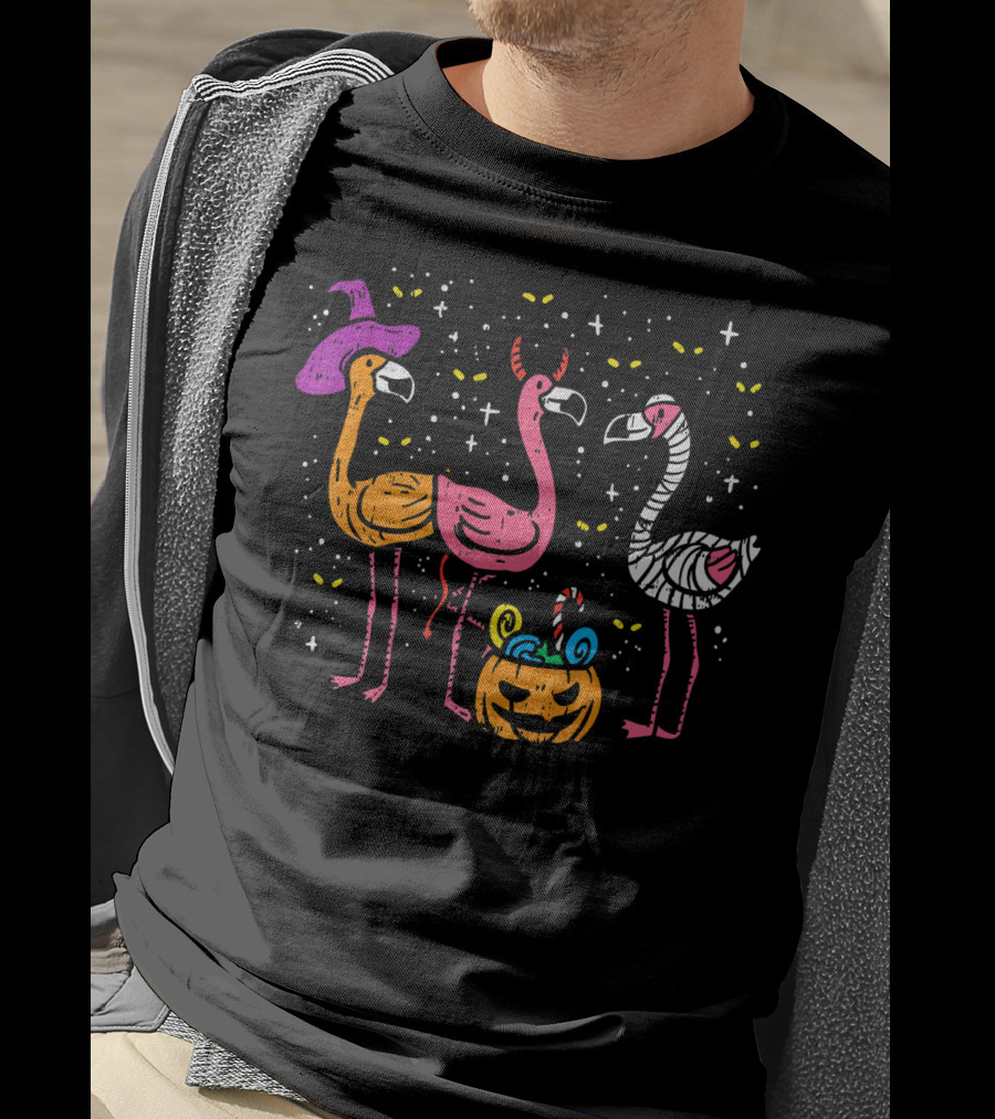 Scary Flamingos Witch Devil Mummy Halloween T-Shirt