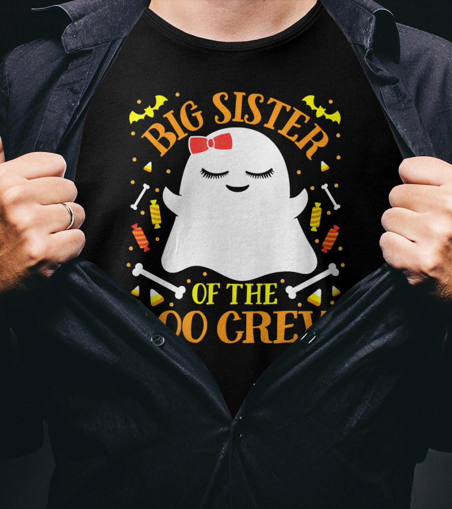 Big Sister Of The Boo Crew Ghost With Candy And Bones T-Shirt