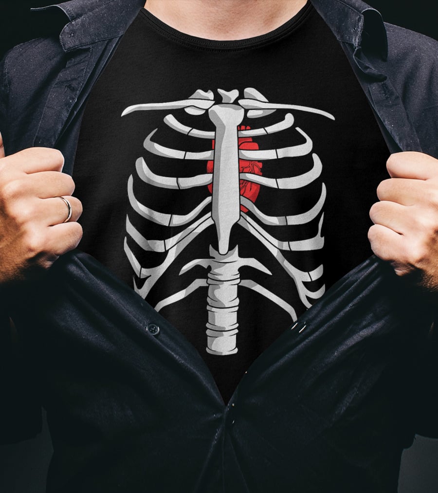 Skeleton Ribcage With Red Heart Day Of The Dead T-Shirt