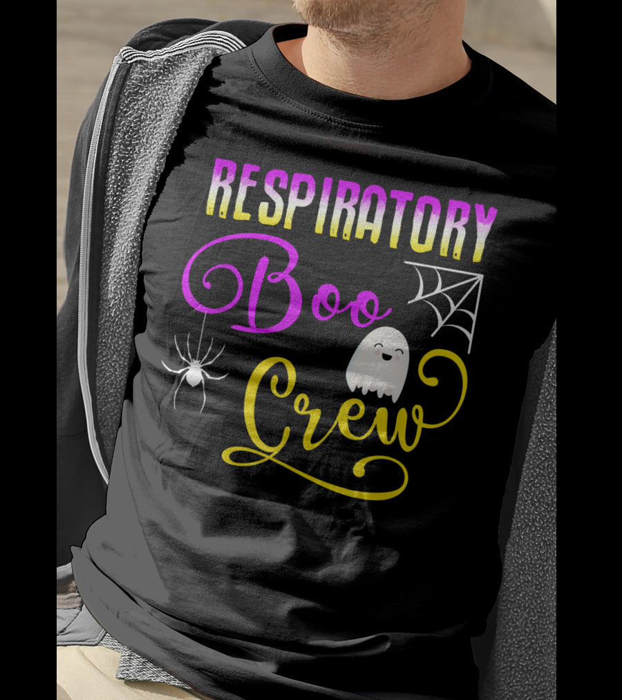 Respiratory Boo Crew Ghost And Spider Web T-Shirt