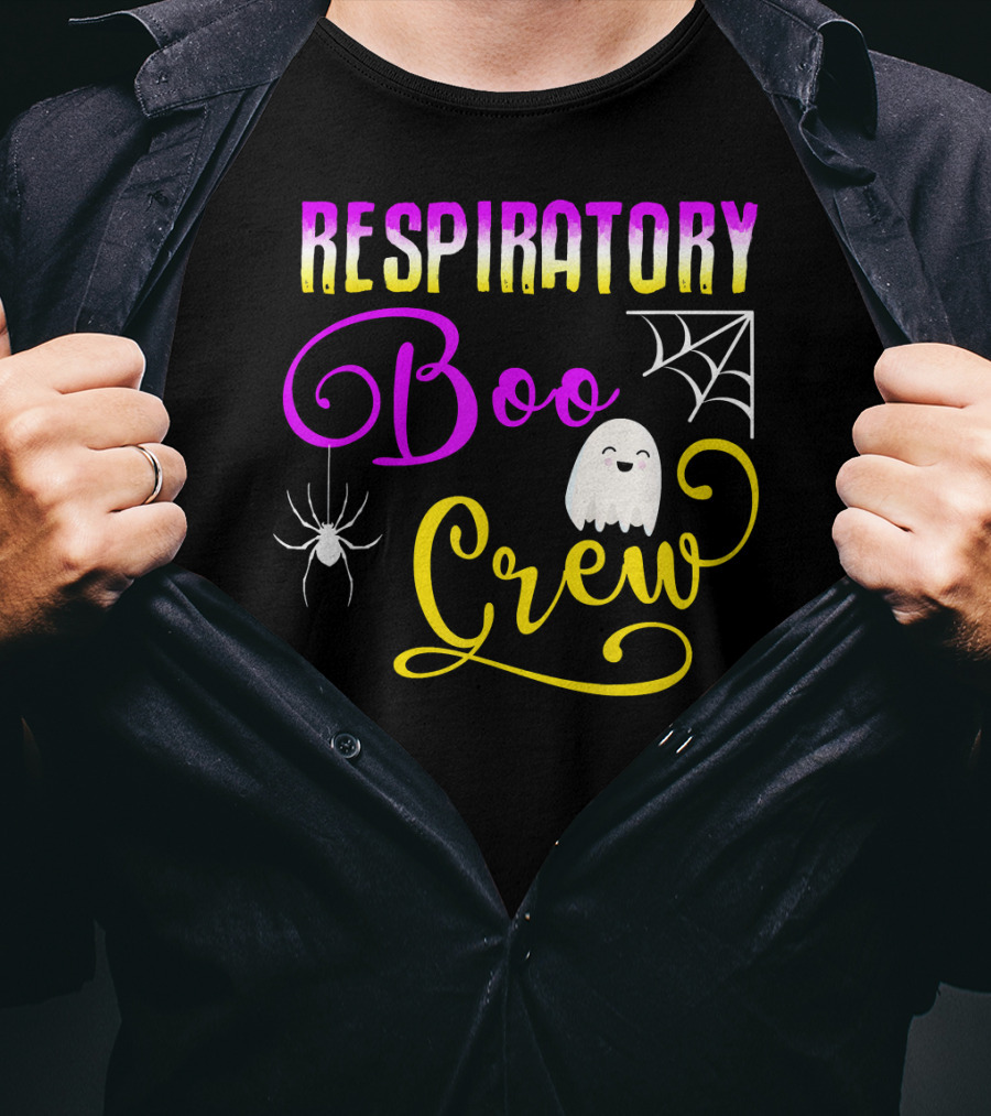 Respiratory Boo Crew Ghost And Spider Web T-Shirt
