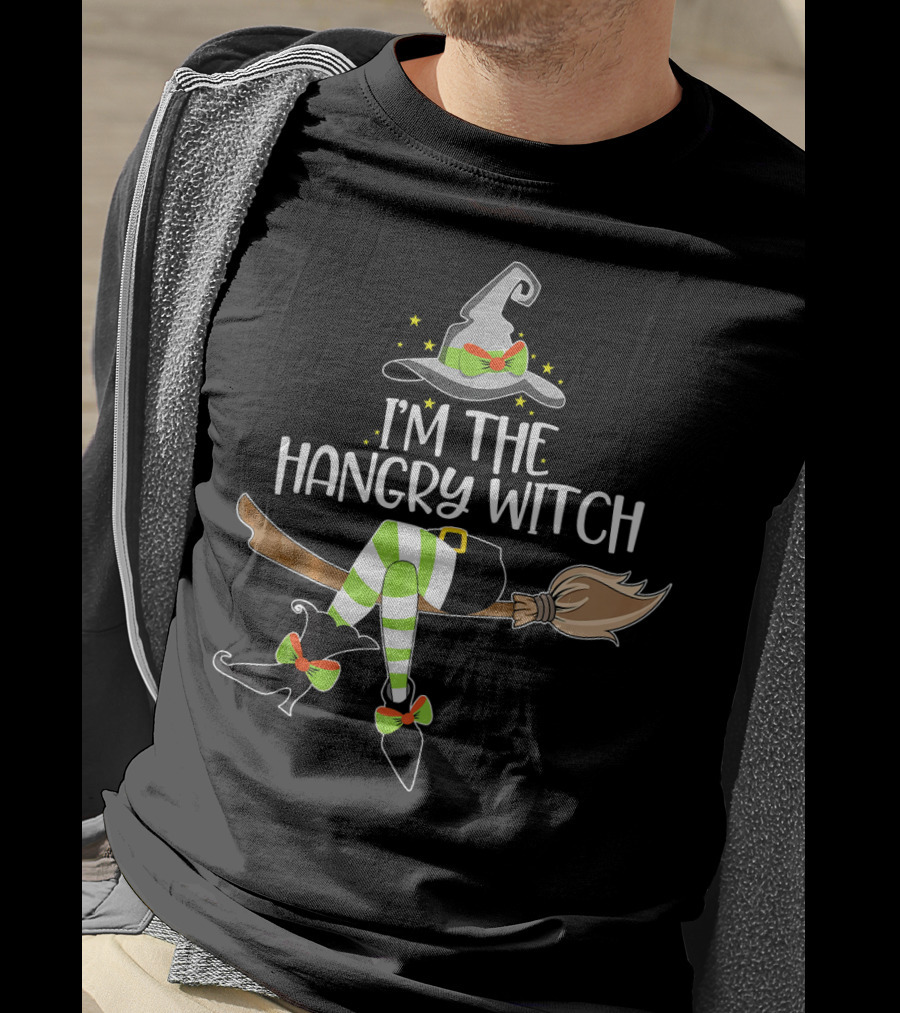 I'm The Hangry Witch With Striped Stockings And Broomstick Hat T-Shirt
