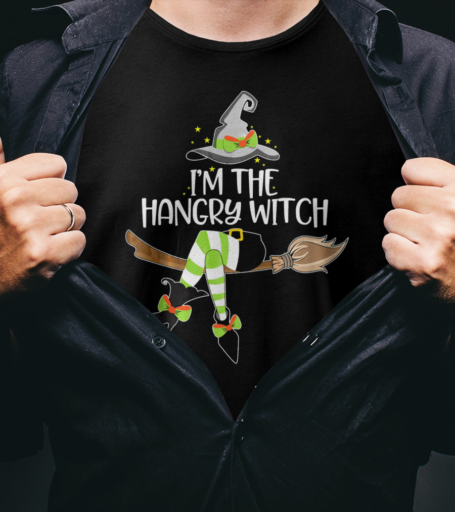 I'm The Hangry Witch With Striped Stockings And Broomstick Hat T-Shirt