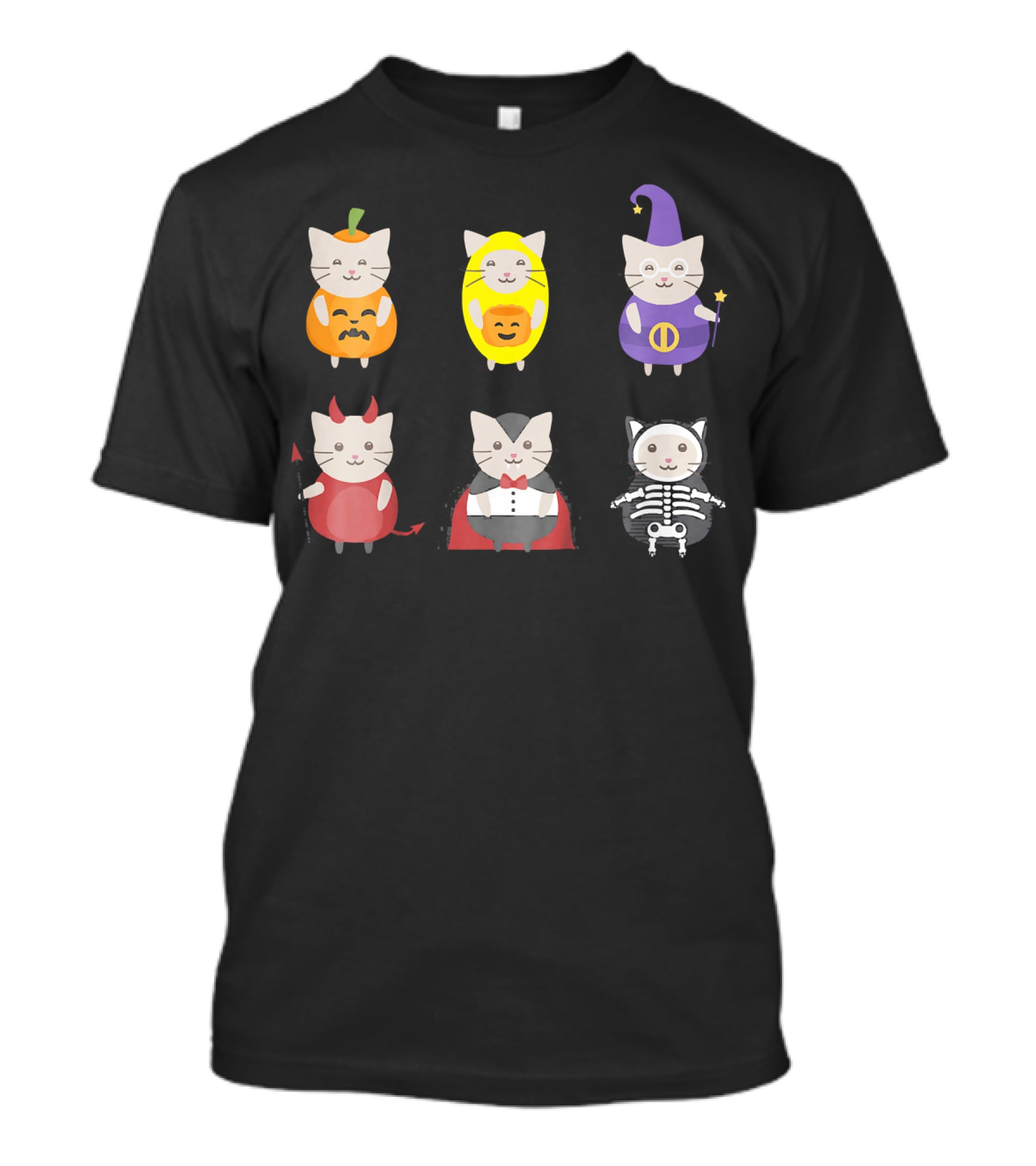 Kids Halloween Cats In Cute Pumpkin Witch And Vampire Costumes T-Shirt