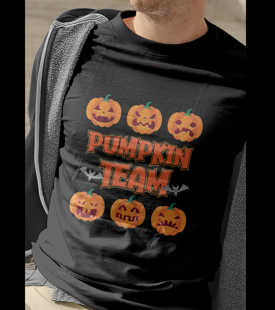 Pumpkin Team Halloween Party Cos With Jack-O'-Lantern Faces And Bat Accents T-Shirt