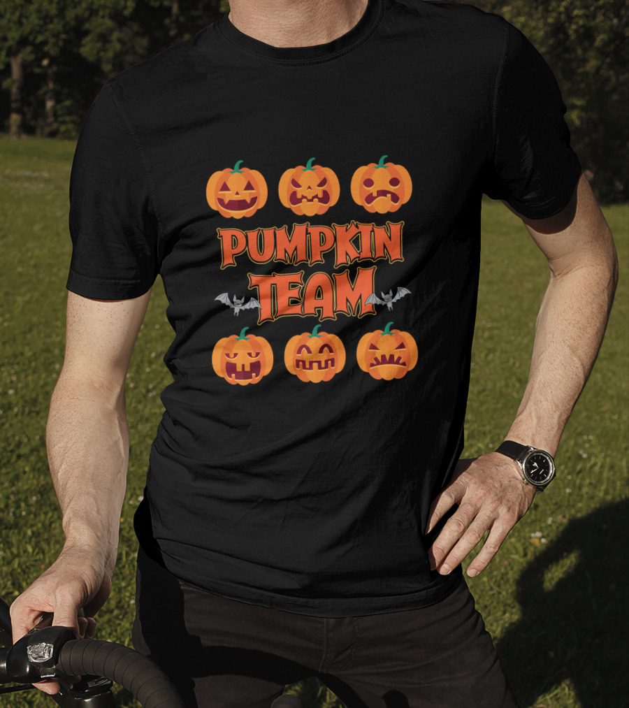 Pumpkin Team Halloween Party Cos With Jack-O'-Lantern Faces And Bat Accents T-Shirt