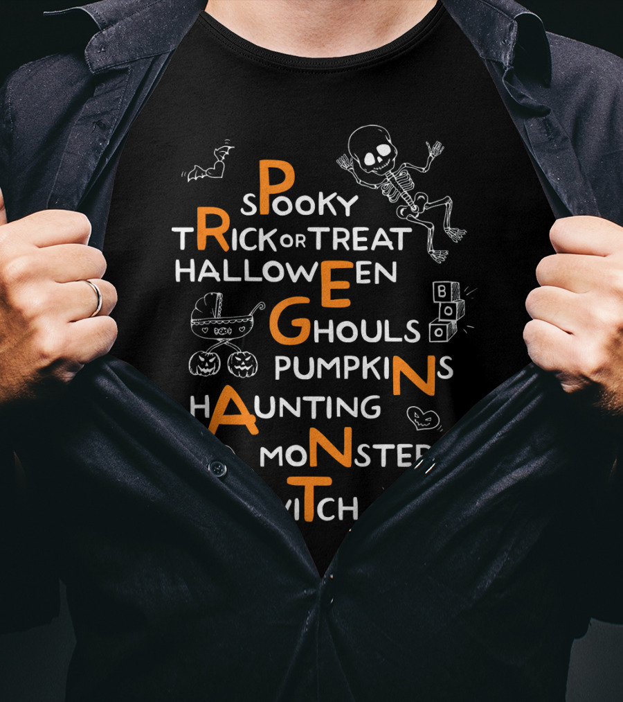 Halloween Spooky Pregnancy Announcement Trick Or Treat Pumpkins Ghoul Monster T-Shirt