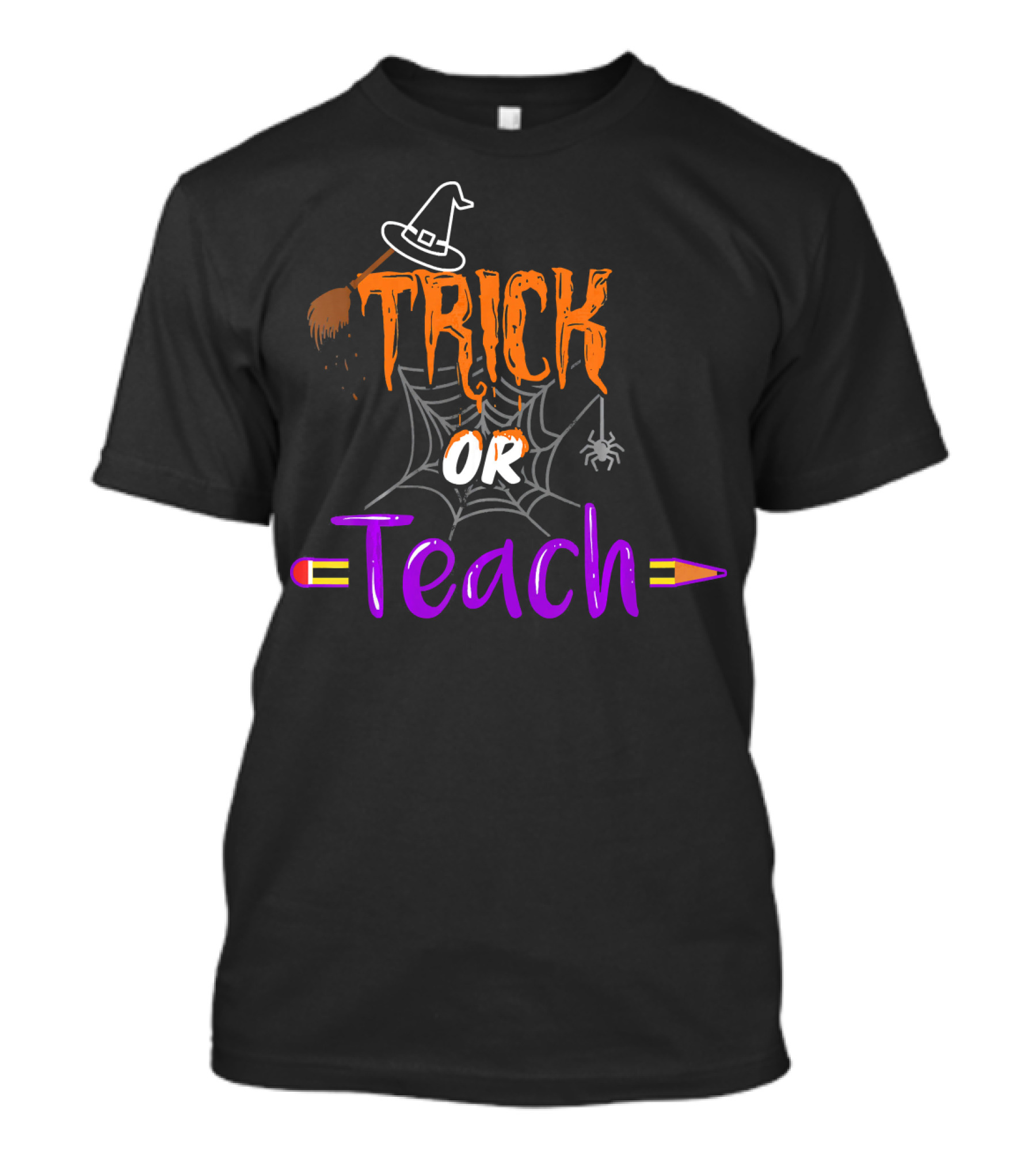 Trick Or Teach Funny Halloween Spider Witch Hat Pencil T-Shirt