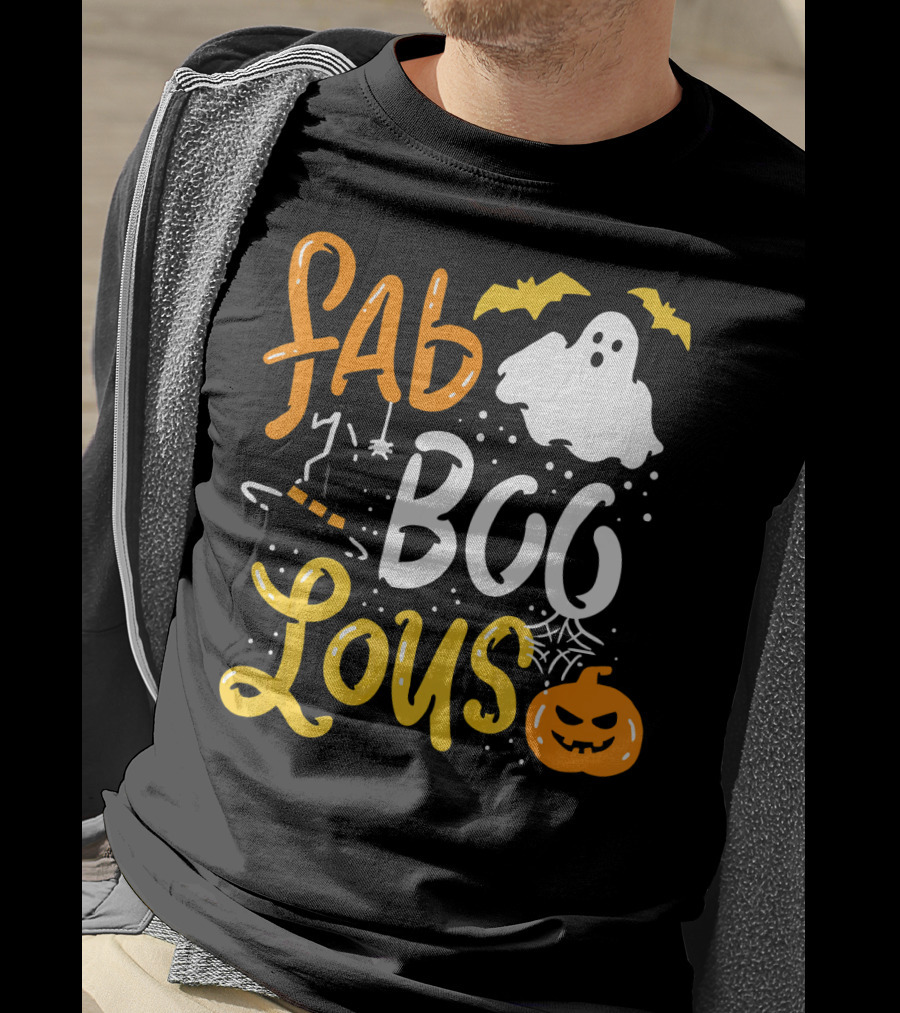Halloween Fab Boo Lous Ghost Bat Pumpkin Spiderweb T-Shirt