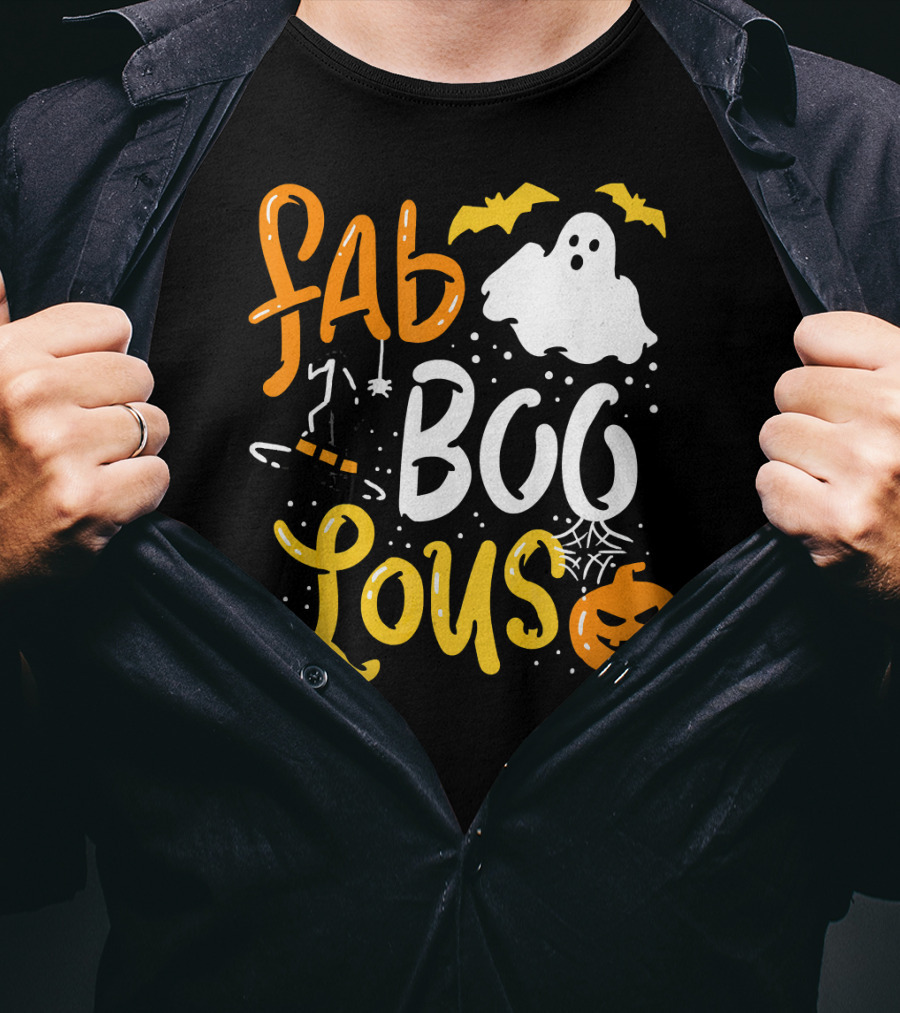 Halloween Fab Boo Lous Ghost Bat Pumpkin Spiderweb T-Shirt