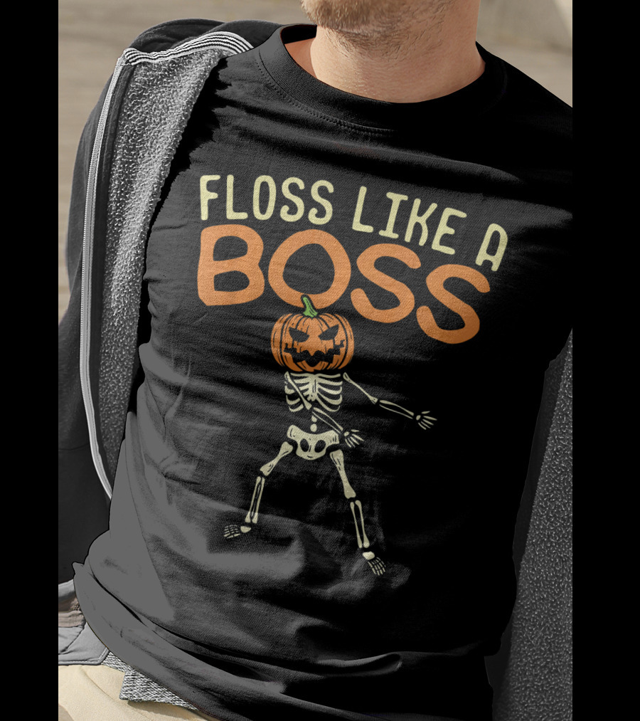 Floss Like A Boss Skeleton Pumpkin Head T-Shirt
