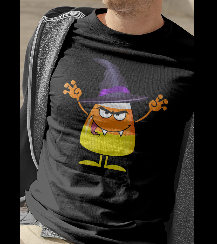 Halloween Candy Corn Witch Emoji With Funny Evil Grin T-Shirt